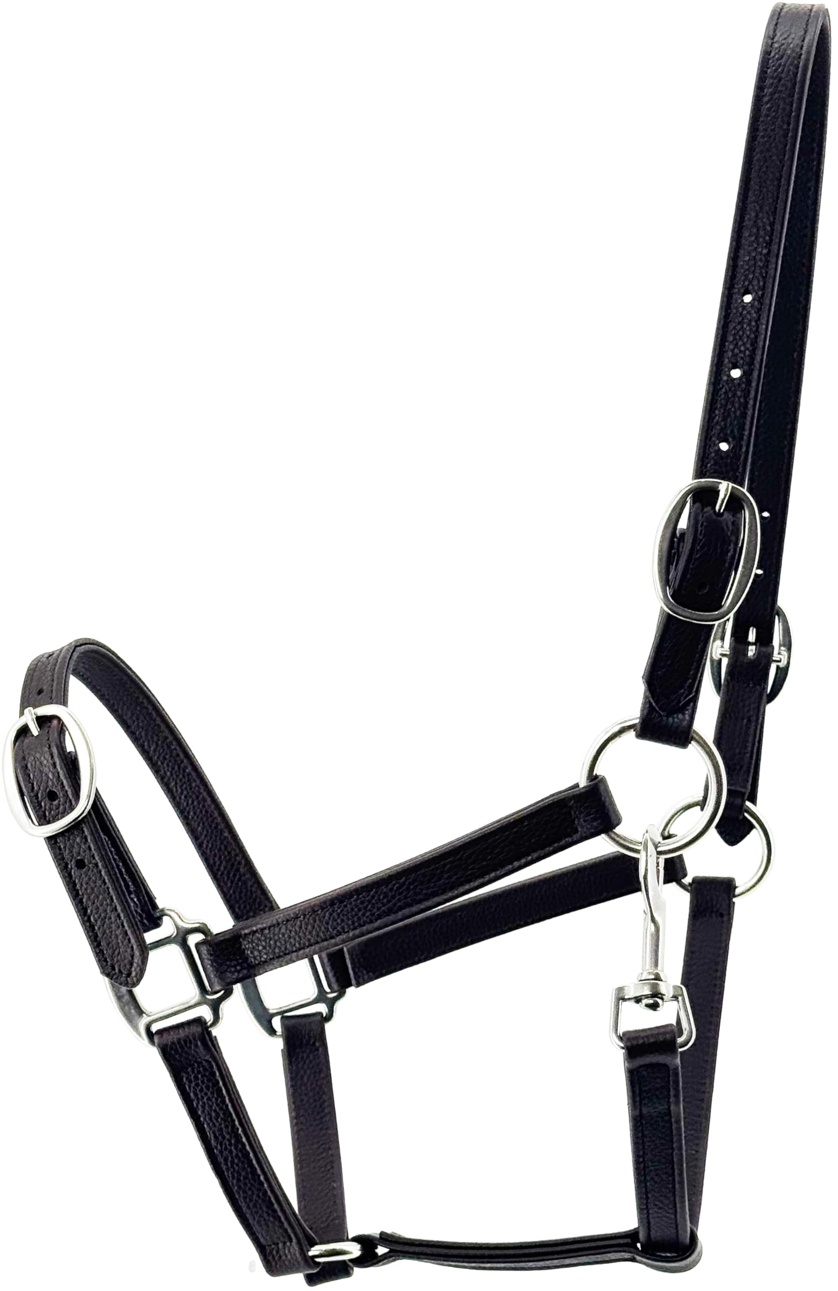 Horse Halters with Full Leather and Stainless Steel Hardware, Adjustable Headcollar, Black Color