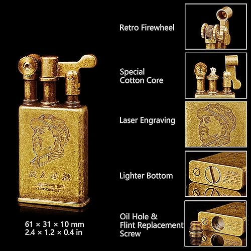 Miniatura 4 de Encendedor de pedernal de cobre puro, estilo retro antiguo, rueda de latón, encendedor de queroseno, regalos para coleccionistas, amigos, padre