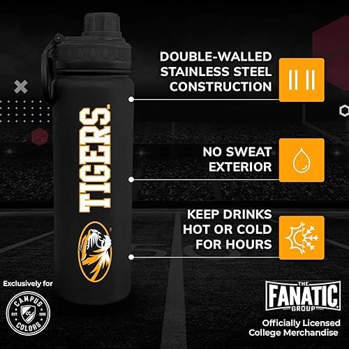 Vista 464 de Campus Colors Botella de agua de acero inoxidable de la NCAA, tapa giratoria, 24 onzas, clip de transporte, mantiene tus bebidas calientes o frías