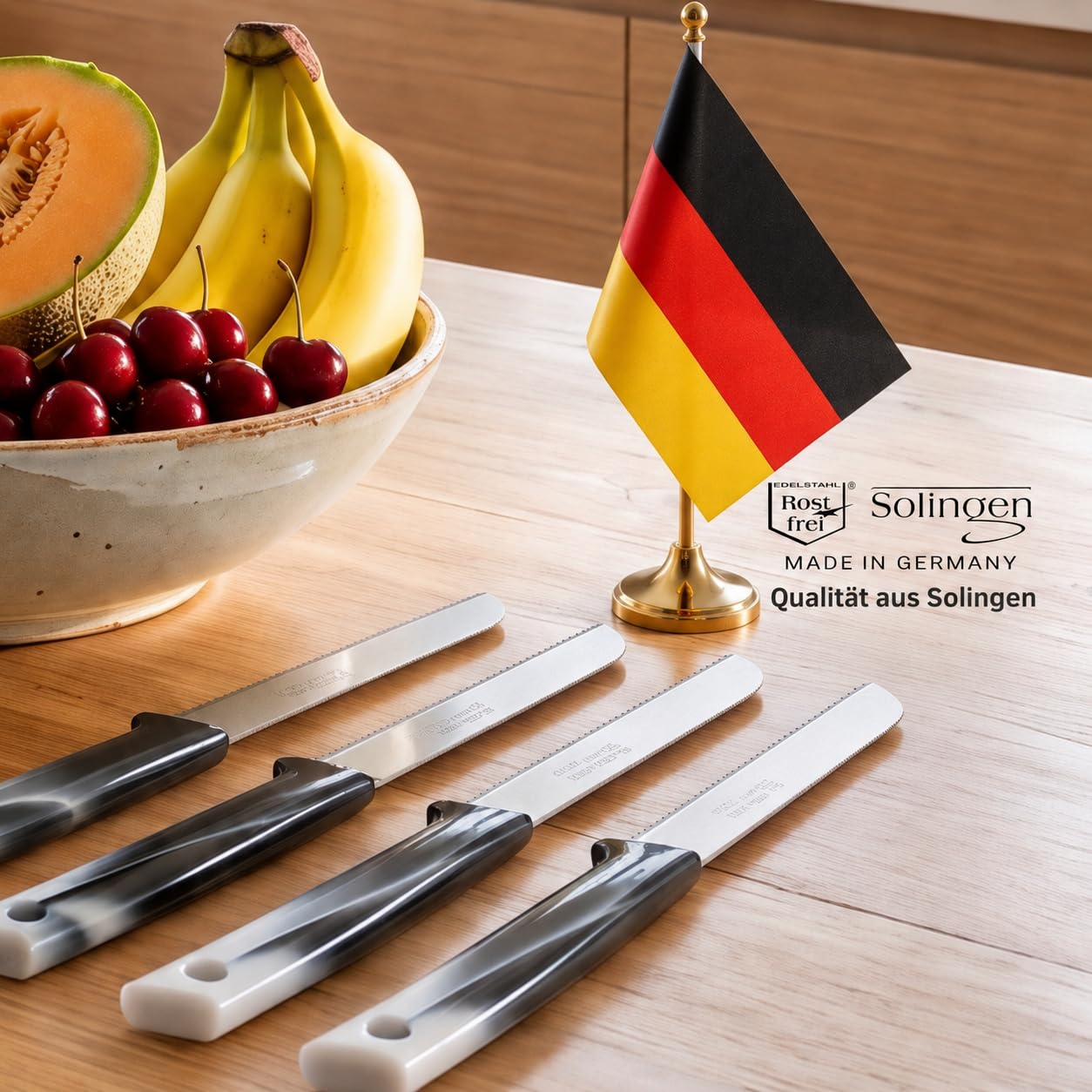 Pure Line Solingen Obstmesser Set 6-teilig I Tomatenmesser, Scharfe Küchenmesser mit Wellenschliff I Ergonomischer Griff, Edelstahl Messer für Obst, Gemüse, Küche Zubehör, Küchenmesser Set