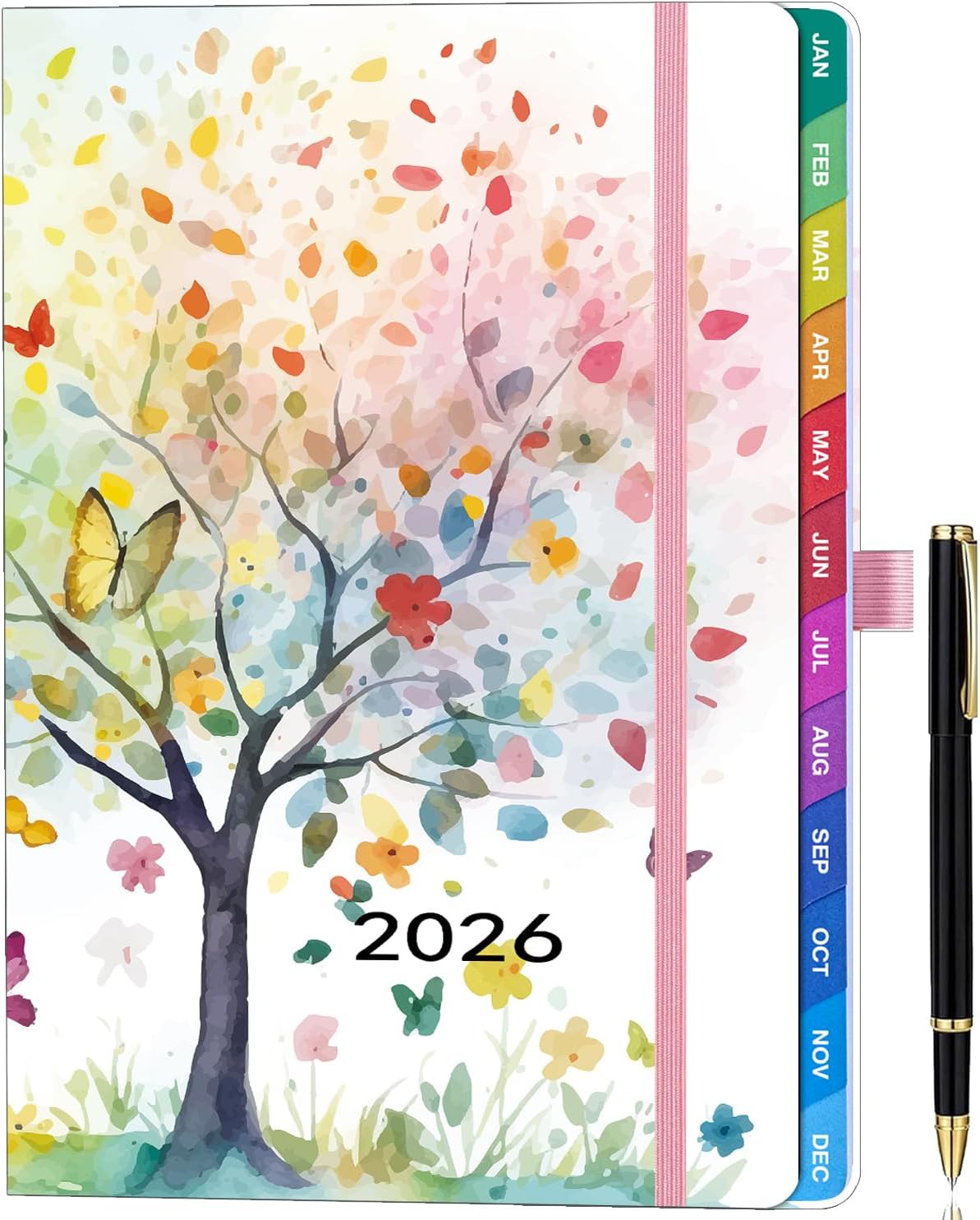 ZXHQ 2026 Diary A5 Week to View, Jan - Dec, 2026 Full Year Weekly and Monthly Planner, Colorful Monthly Tabs, UK Holiday, with Pen, Inner Pocket, (5.9" × 8.5") A-1