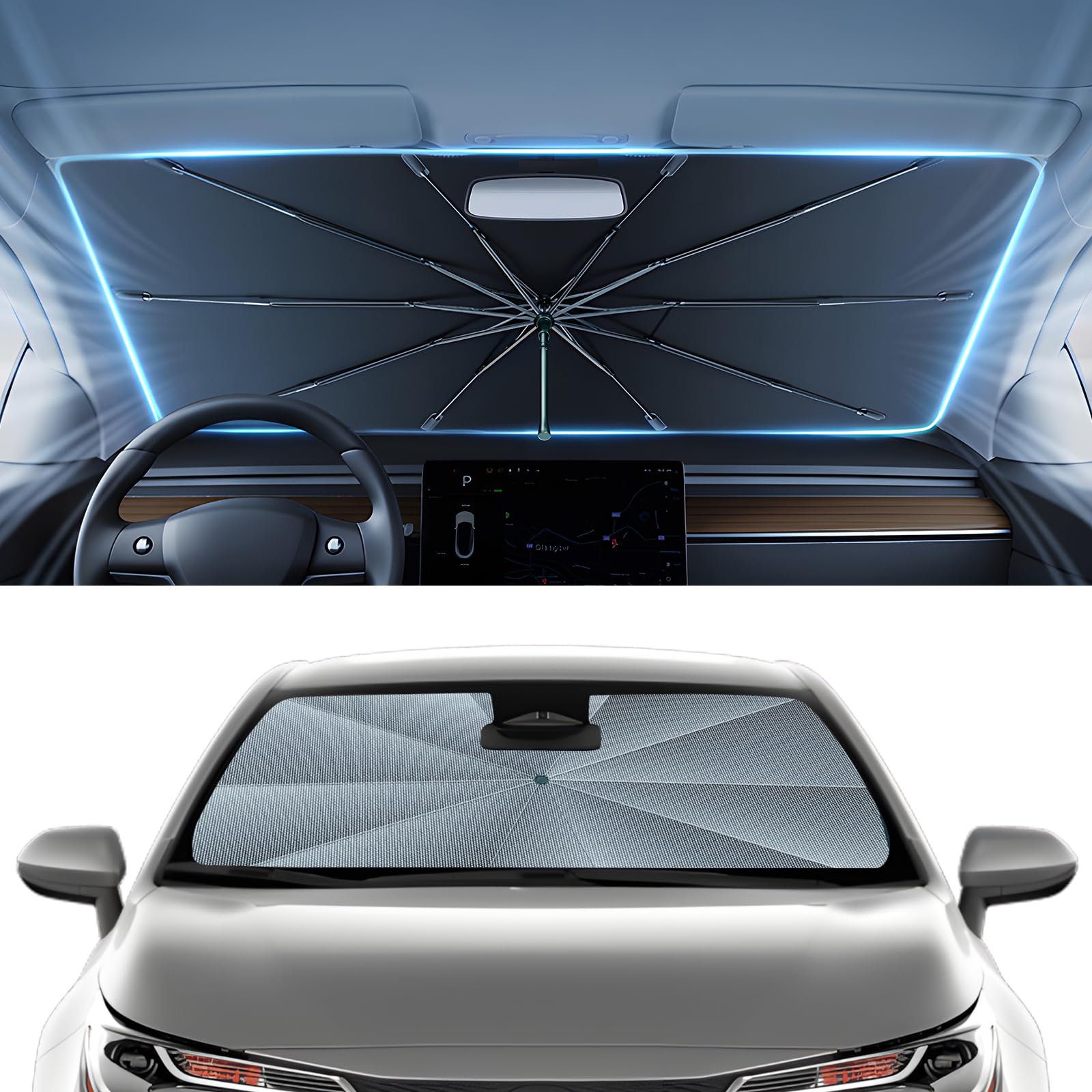 Autorder Windshield Sun Shade Umbrella for 2019-2025 2026 Toyota Corolla Accessories,Upgraded Ice Crystal Material,Easy Setup Umbrella Sunshade for Car Windshield,100% Sun Blocking