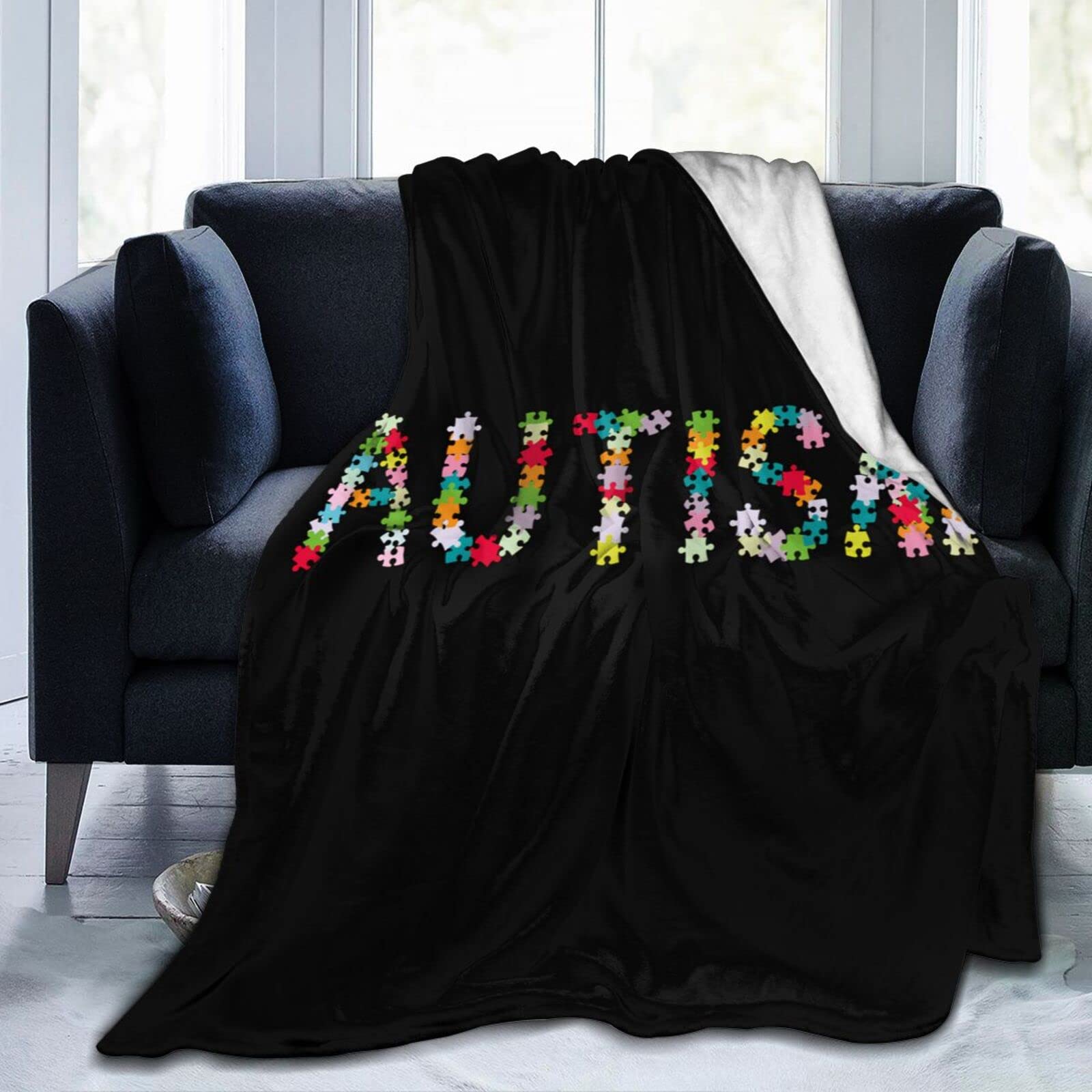 Lsjuee Autism Awareness Throw Blanket Soft Lightweight Blankets Warm Cozy Blanket for Sofa Couch Bed Office 80"X60"
