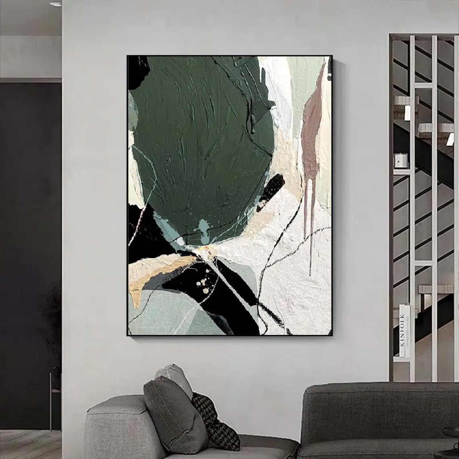 Abstrakte Leinwand Bilder 200x100 cm XXL Groß Kunstdruck Wanddeko Wohnzimmer Schlafzimmer Küche Zimmer Wandbilder Leinwandbild Modern Bild auf Leinwand Kunst Ungerahmt Schwarz Weiß Grün