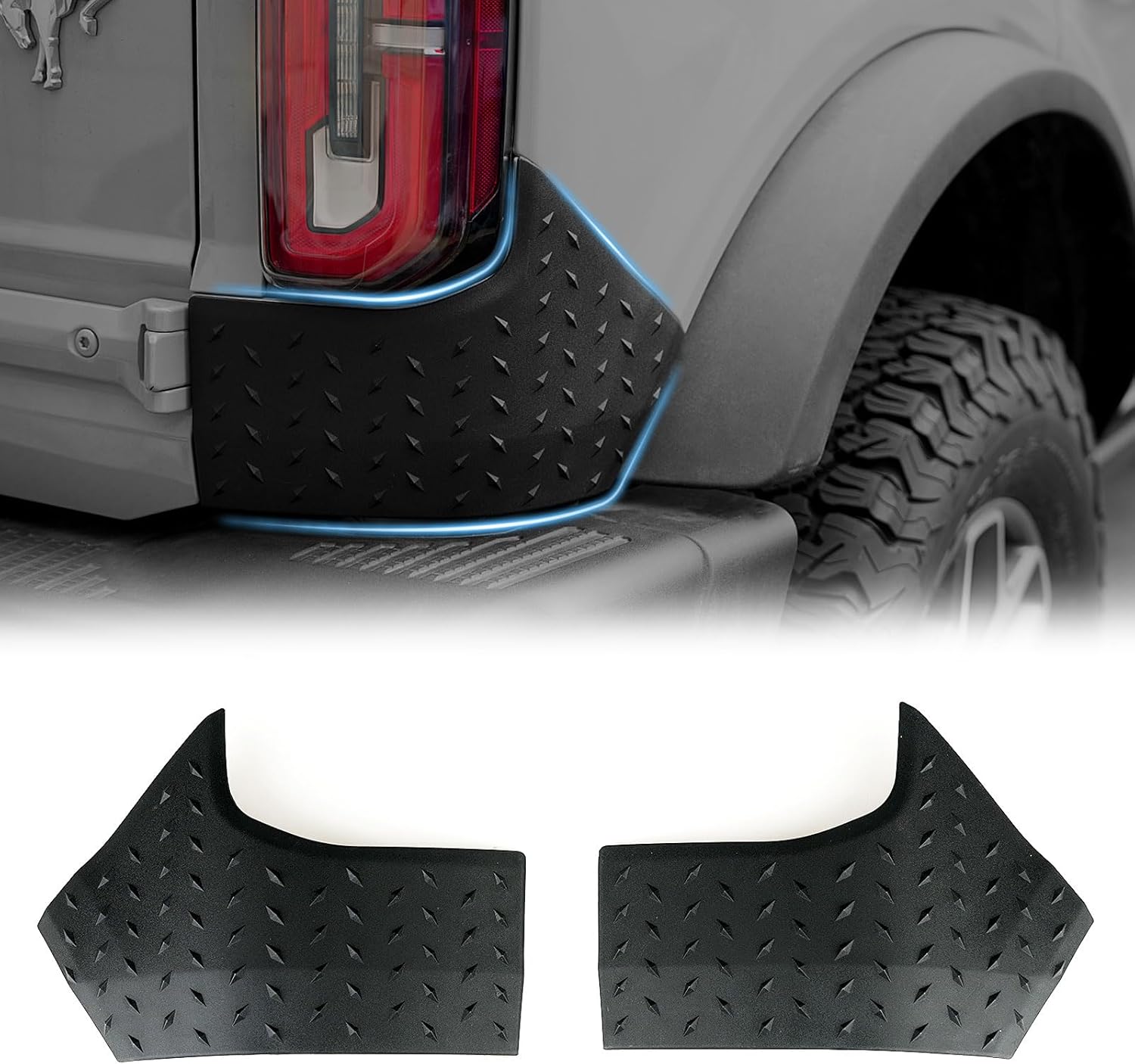 Bundle of Front Corner Guards Protector & Rear Corner Guards Trim Cover for Ford Bronco 2021 2022 2023 2/4 Doors