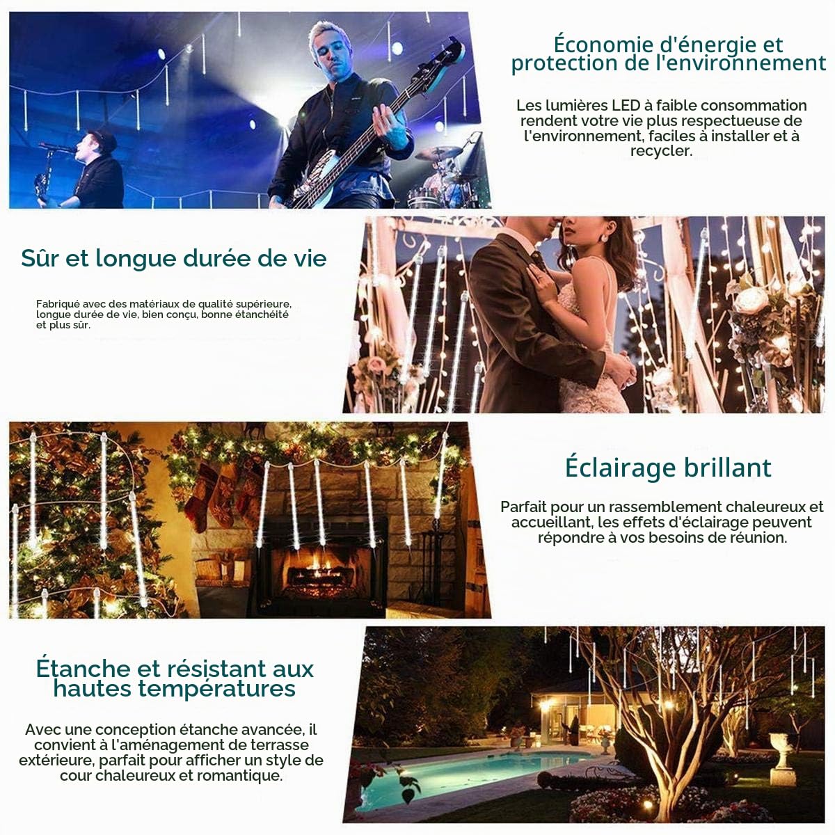 KINGCOO LED Météore Douche Solaire Lumineux Jardin, Etanche Goutte D'eau Chute Cascading 30cm 10 Tubes 360LEDs Décoratif Guirlandes Lumières pour Fête Vacances Noël Décorat (Blanc)