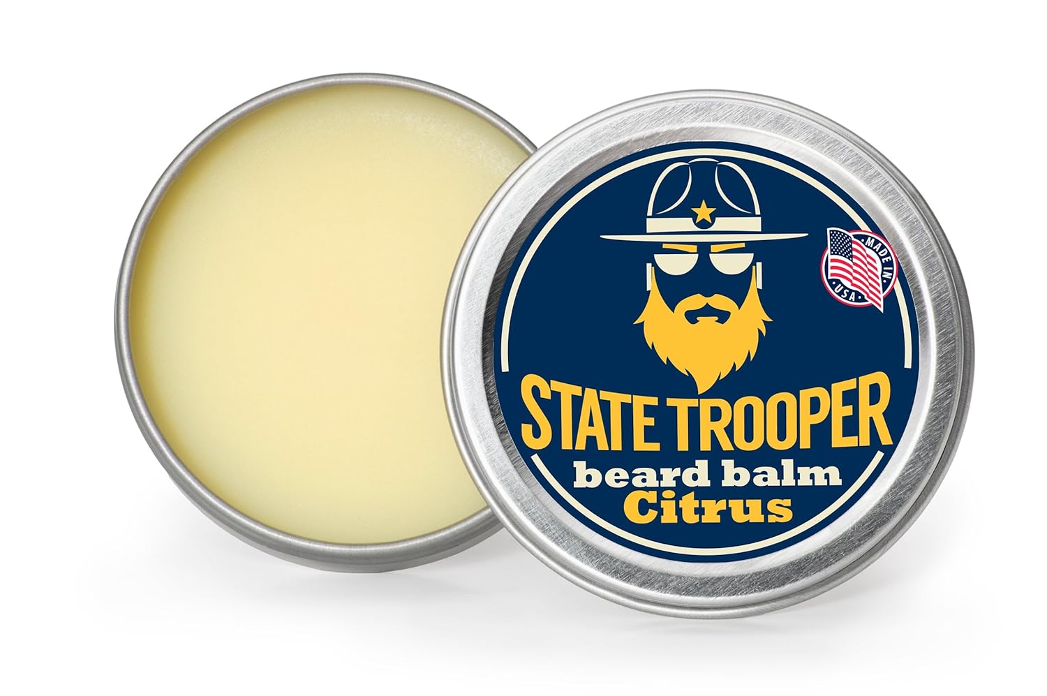 State Trooper Beard Balm (2 oz Tin) – All Natural Leave-In Beard Conditioner & Softener for Men – Citrus – Infused with Shea Butter, Argan & Jojoba Oils for Healthy, Tamed Beards