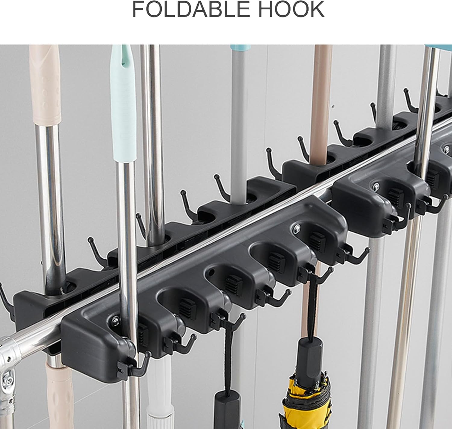 Soporte Metálico Resistente para Trapeador Y Escoba, Carrito De Limpieza Multifuncional para Limpieza Y Organizador De Herramientas para Jardín, Garaje, Escuela, 10 mop Clips + 12 Hooks