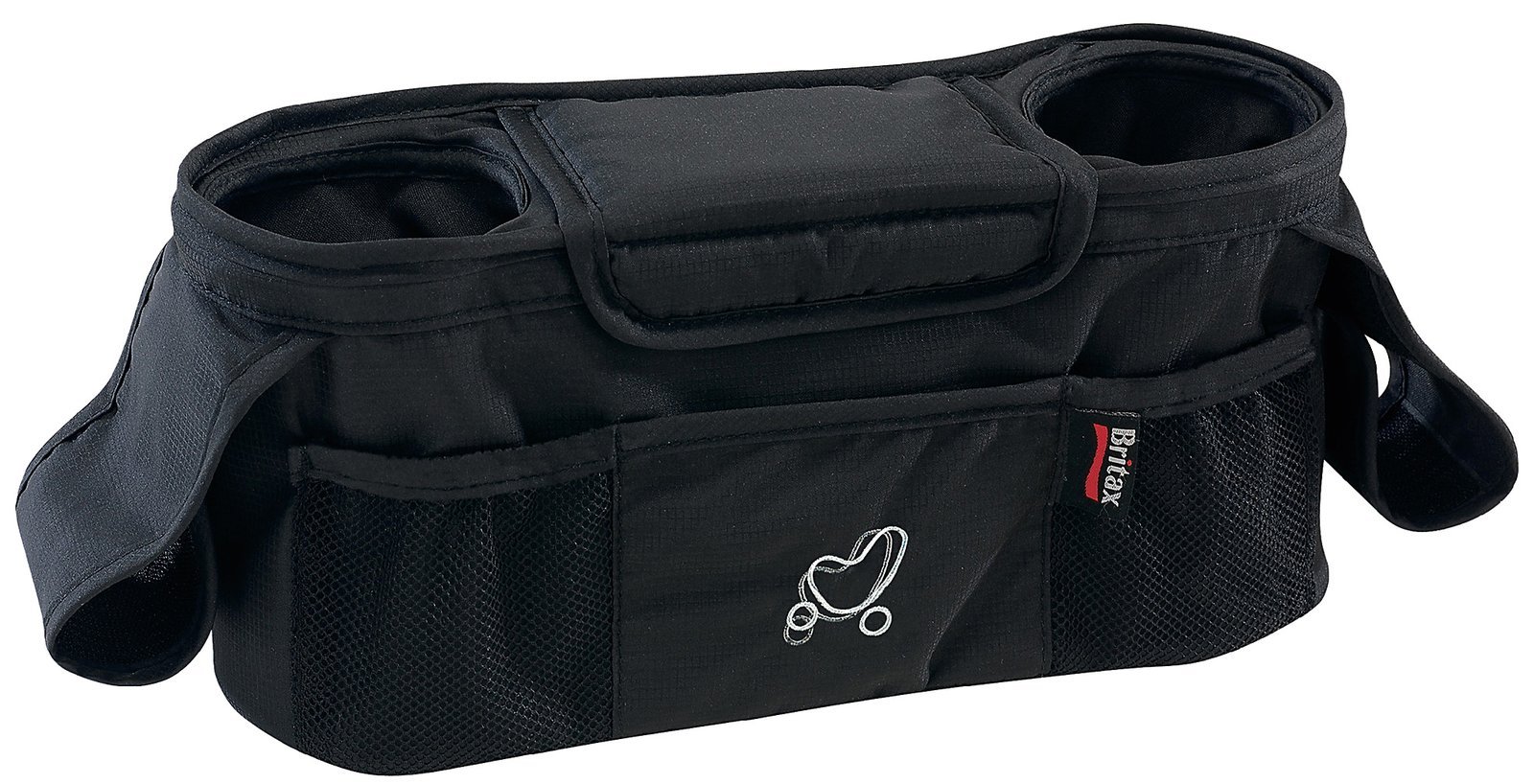 Stroller Organizer with Insulated Cup Holders | Large Center Compartment with Magnetic Closure + 3 Outer Pockets + Folds with Stroller, No Removal Needed Black