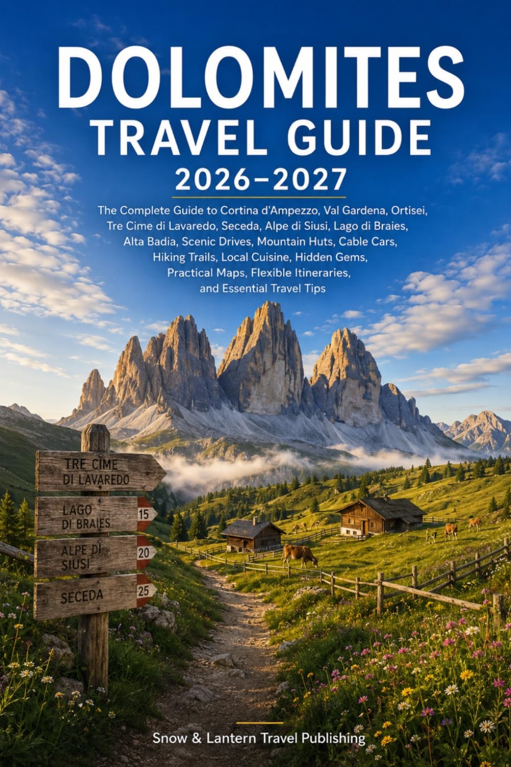 DOLOMITES TRAVEL GUIDE 2026–2027: The Complete Guide to Cortina d'Ampezzo,al Gardena,Ortisei,Tre Cime di Lavaredo,Seceda,Alpe di Siusi,Lago di Braies,Alta Badia,Scenic Drives,Mountain Huts,Cable Cars