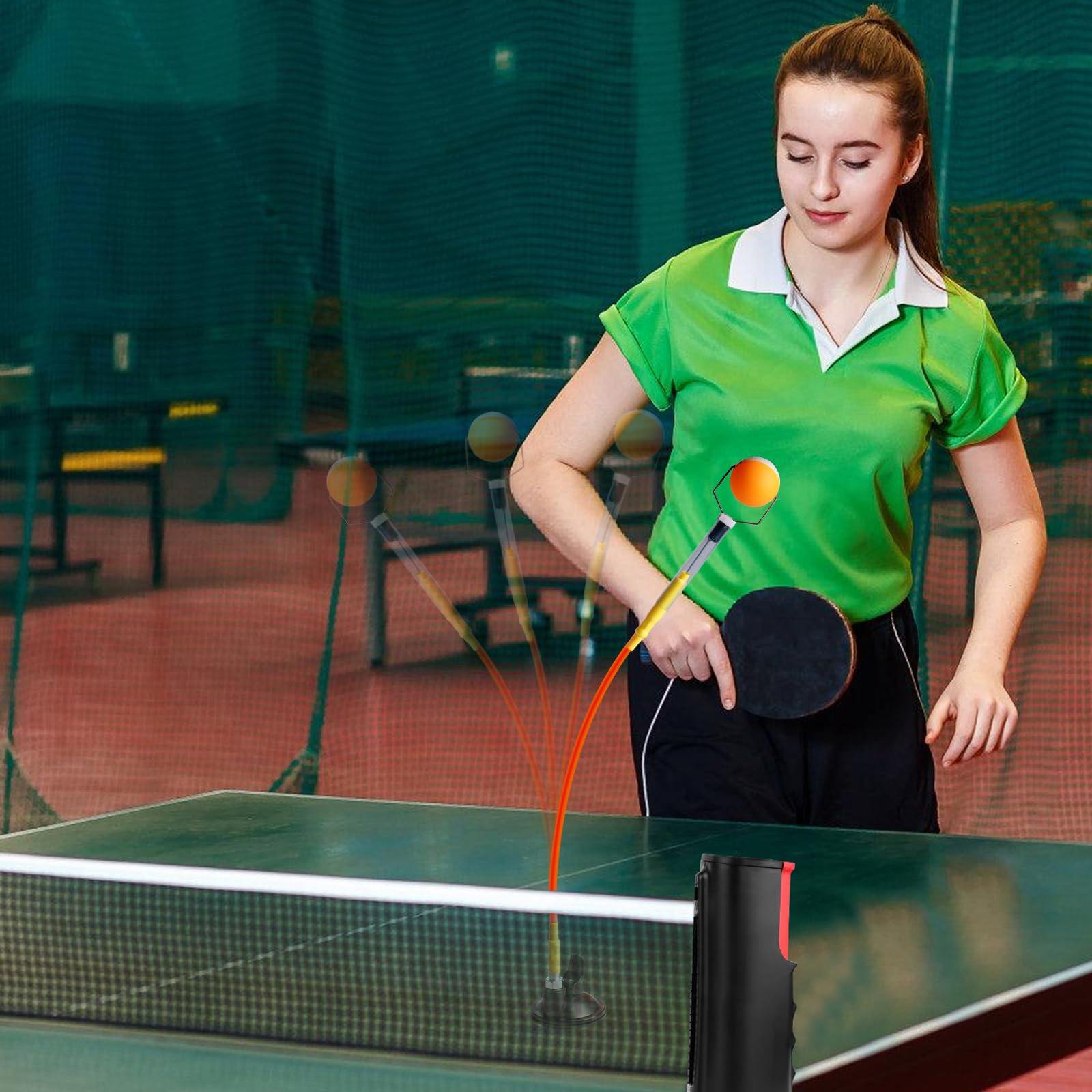 BORDEAG Allenatore di tennis da tavolo, robot d'allenamento, 2 palle incluse, ventosa, arancione, 250-560 mm