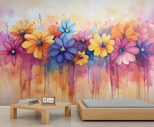 Miniatura 18 de Mural de pared floral retro, papel tapiz rústico floral de bar, flores abstractas 3D, impermeable, para cafetería, restaurante, sala de estar,