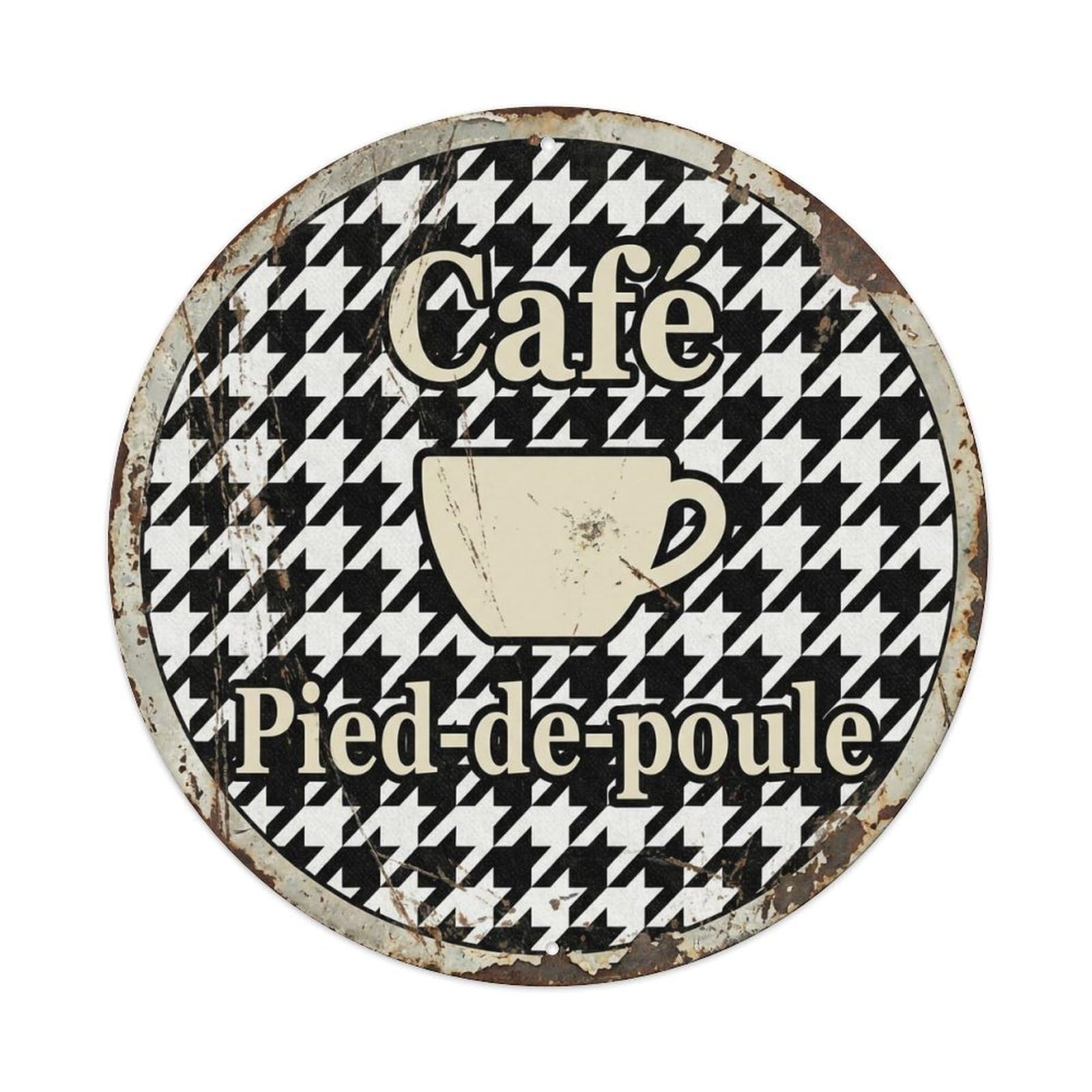 Houndstooth Check Tavern Cafe Metal Tin Sign Plaque Wall Decor for Cafe, Club, Garden Round Metal Poster 8x8Inch