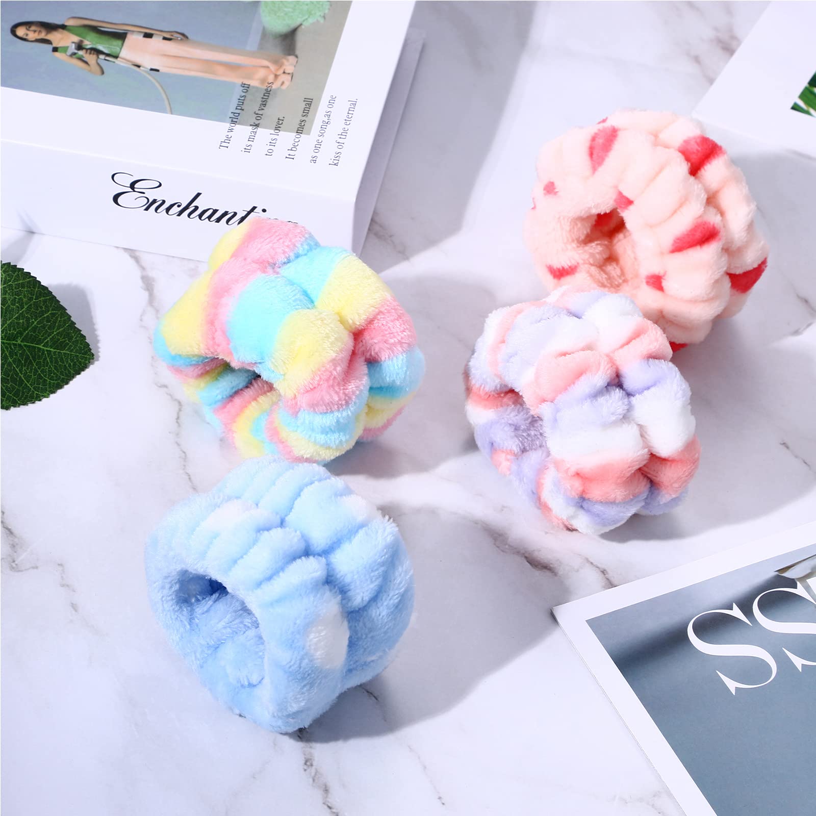 Vtrem Washing Face Wrist Towels: Women 4 Pairs Wristbands Rainbow Striped Scrunchies Sweatband Microfiber Flannel Soft Breathable Reusable Spa Skincare Washband