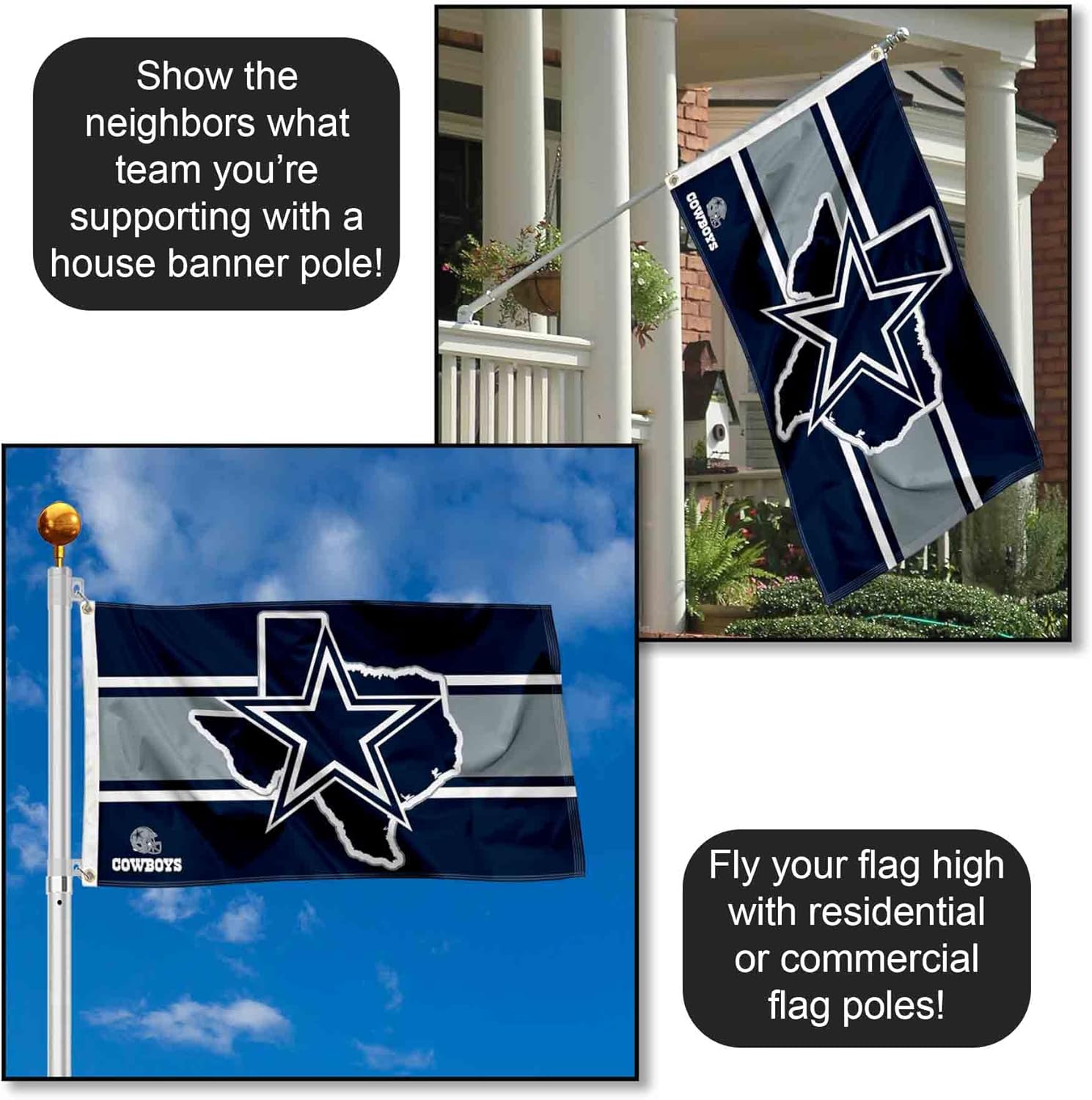 Dallas Cowboys Texas State Flag Outdoor Indoor 3x5 Foot Banner - Image 3