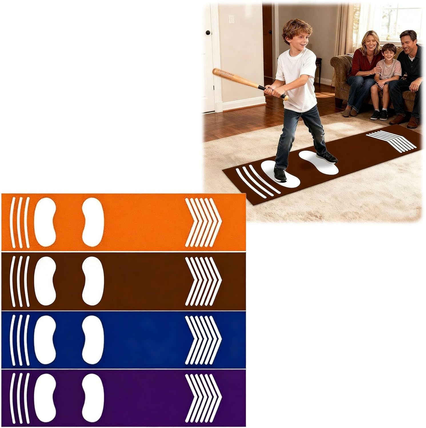 Softball Pitching Mat, 54x12Inch Wear-Resistant Portable Training Mat with Footprint Guide for Batting Stance Practice, Indoor & Outdoor Baseball Practice for Youth Beginners