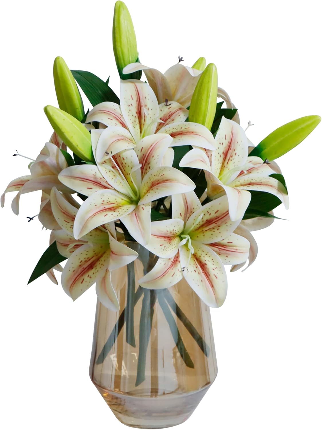 6pcs Tiger Lily Artificial Flowers, 15 Inch Faux Lilies Flower with 2 Blooms and 1 Bud, Latex Real Touch Easter Lily Flowers for Home Décor Centerpiece Wedding Bouquet,Champagne