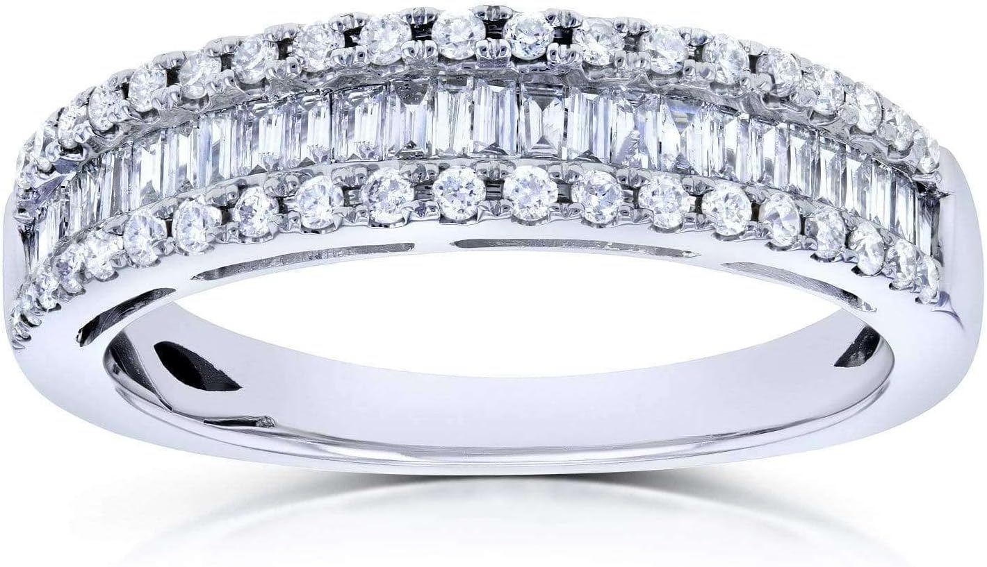Kobelli Baguette and Round Diamond Wedding Ring 1/2 CTW in 14K White Gold