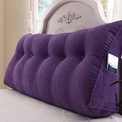 Miniatura 2 de Almohada de lectura, cabecero triangular grande, con cuña y respaldo de terciopelo de maíz, cojín de apoyo de posicionamiento con funda extraíble,