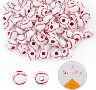 200PCS Baseball Beads with 1 Roll 1mm Elastic Rope, 10.5 mm Acrylic Sports Ball Beads for Bracelet, DIY, Jewelry Making, Necklace Charms, Craft Keychain, Home Decoration Accessories