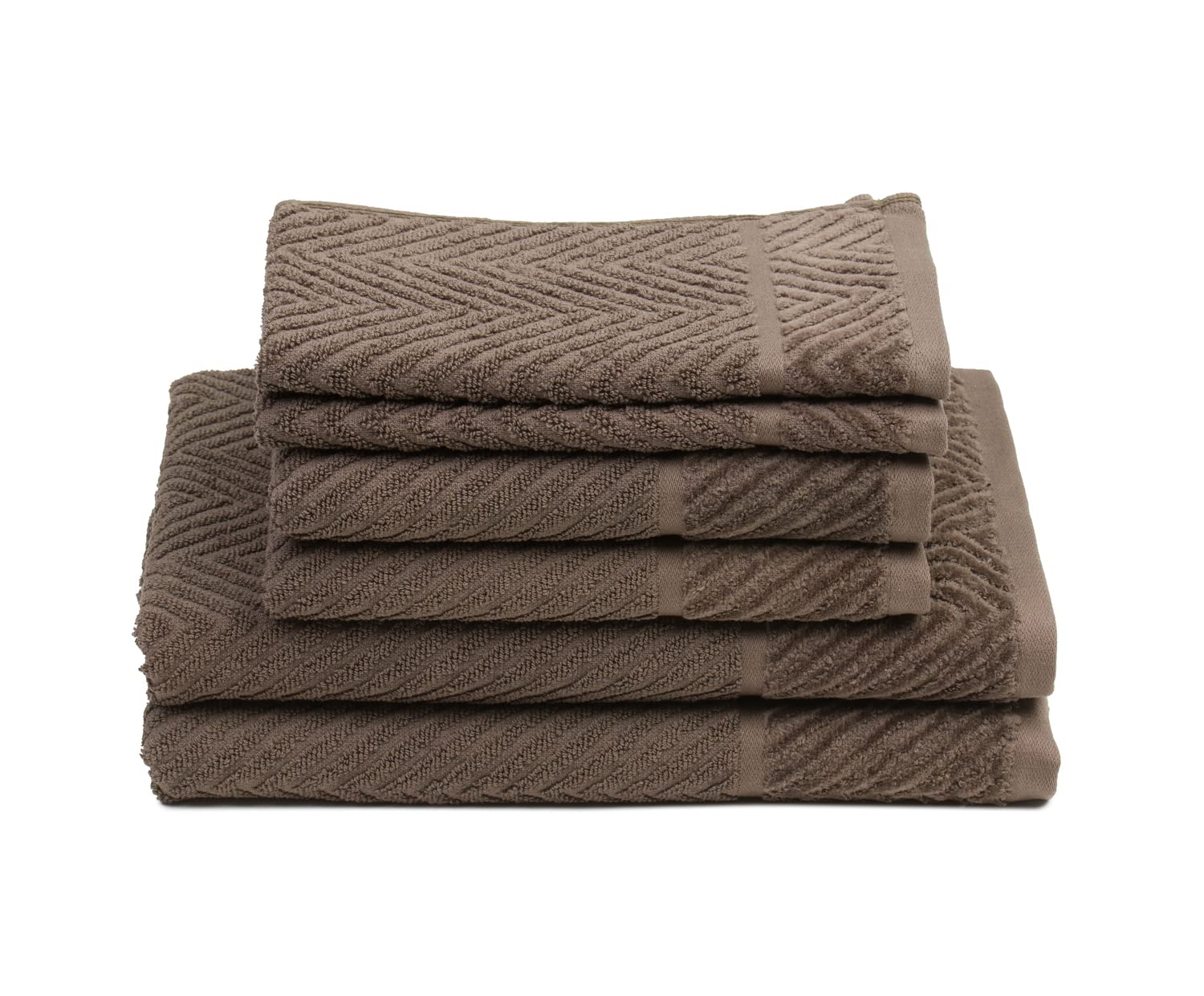 Gözze - Set de toallas de rizo, 2 toallas de mano (50 x 100 cm), 2 toallas de ducha (70 x 140 cm) y 2 toallas de invitados (30 x 50 cm), Algodón, 480 g/m² - Marrón chocolate