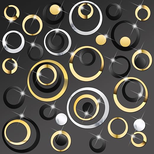 Outus 72 Pieces Acrylic Circle Mirror Wall Sticker Round Wall Decor Decals Removable DIY Adhesive for Living Room Bedroom Home Decoration(Black,Sliver,Gold)