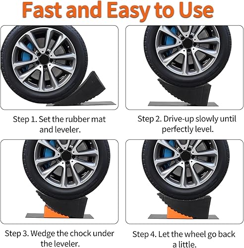 Miniatura 6 de Rampa de cambio de neumáticos elevada, bloques de nivelación curvos, para elevaciones de neumáticos de hasta 6 pulgadas con cuña de rueda,