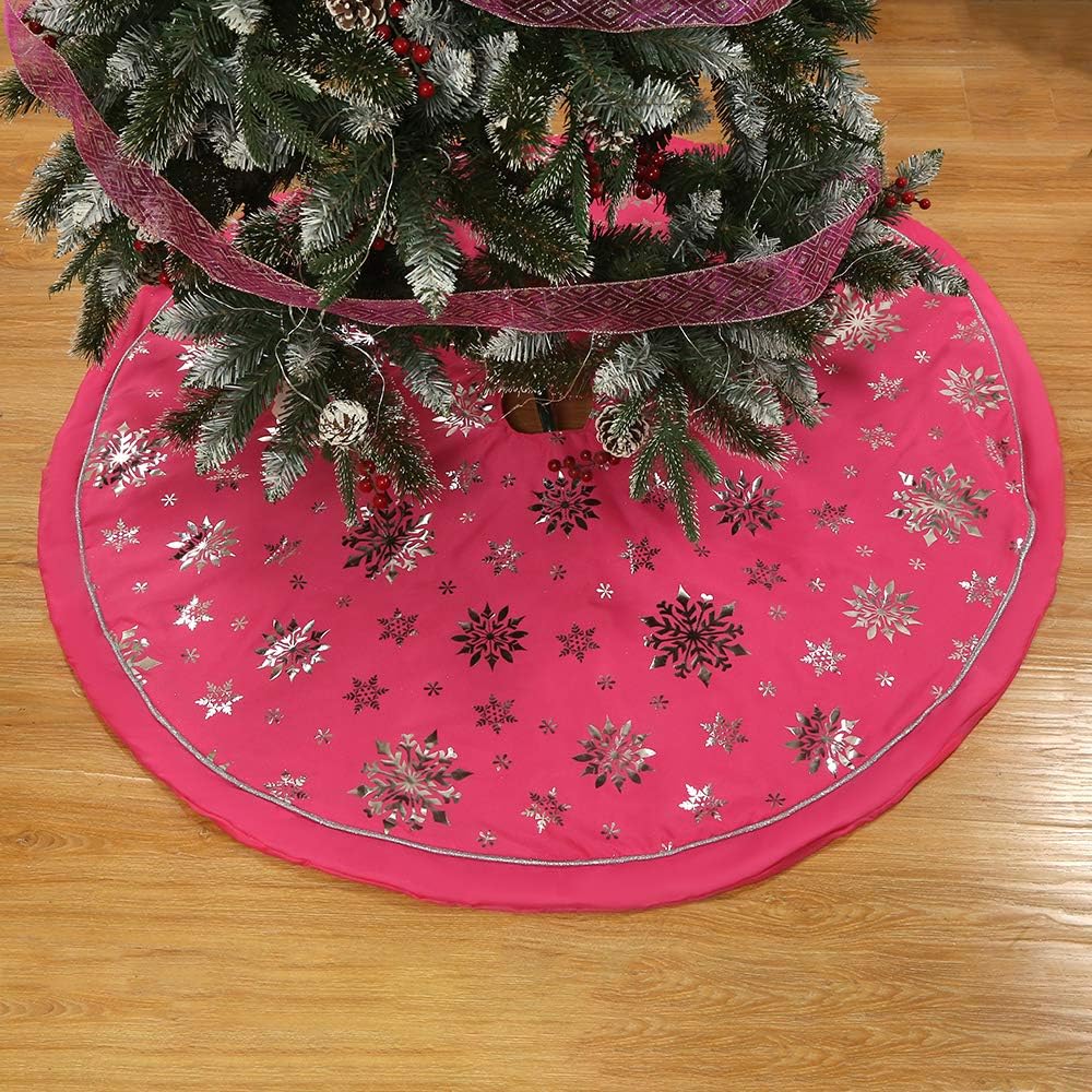 Wlflash Christmas Tree Skirt 48/36 Inches Snowy Pattern Xmas Tree Skirts Large Christmas Tree Mat Holiday Decorations Indoor Outdoor