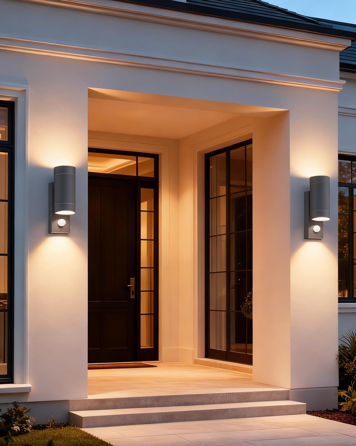EBION 2 Pieza Aplique Pared Exterior con Sensor de Movimiento,Antracita | IP65 Lámpara de Pared Exterior Arriba/Abajo,Apliques Exterior de Aluminio para Jardín Entrada,GU10,Bombillas No Incluidas