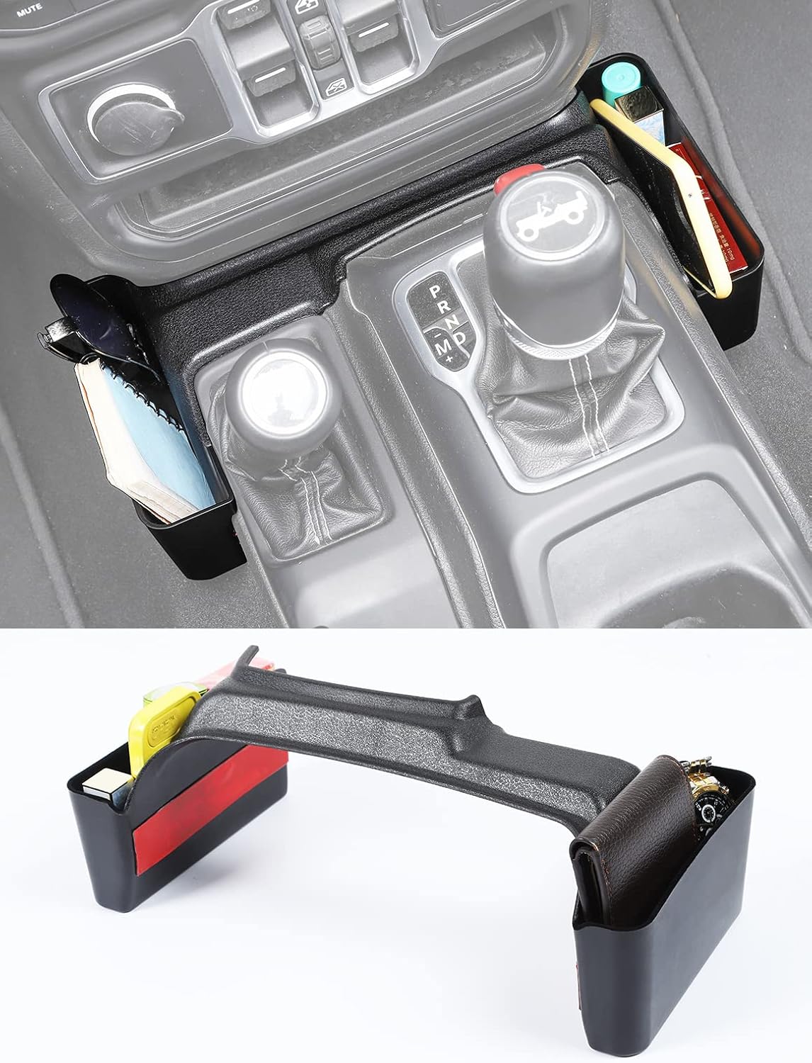 Savadicar GT-2 Shifter Storage Box, Gear Shift Side Tray, Center Console Organizer Compatible with 2018-2025 Jeep Wrangler JL JLU 4XE & Gladiator JT, Interior Storage Accessories, Black, 1 PC