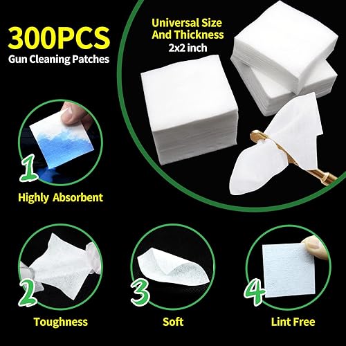 Miniatura 10 de 1700 suministros de limpieza de armas 1500 parches de limpieza de pistolas + 200 hisopos de limpieza de armas, trapos de limpieza de pistola de 2 x