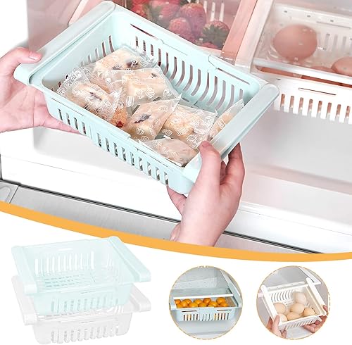 Miniatura 3 de Organizador de cajones para refrigerador, 2 paquetes, caja de almacenamiento retráctil para refrigerador, diseño único, caja de almacenamiento