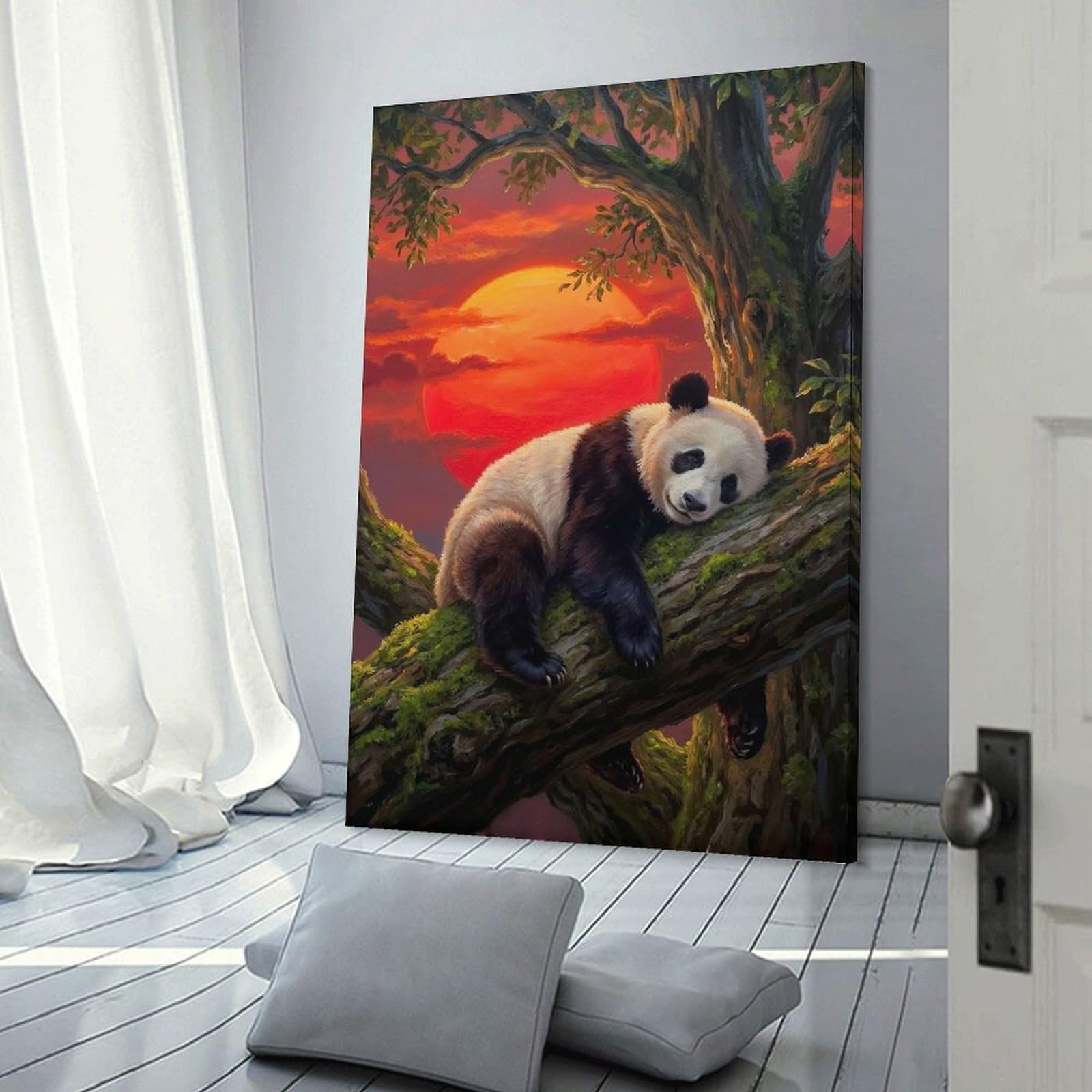Junmoney Room Decor Wall Art Sleeping Panda on Tree Branch Painting, 24x36inch(60x90cm), for Wall Displays, Bedrooms Or Room Updates, An Easy Match for Collected Prints