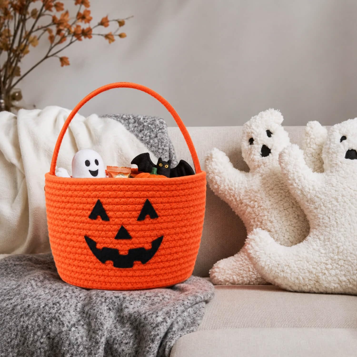 Halloween Basket for Kids, Orange Pumpkin Trick or Treat Bucket image 5