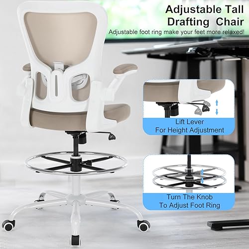 Miniatura 3 de Silla de dibujo de oficina, silla alta ergonómica de escritorio de oficina con altura ajustable y anillo reposapiés, silla ejecutiva de escritorio