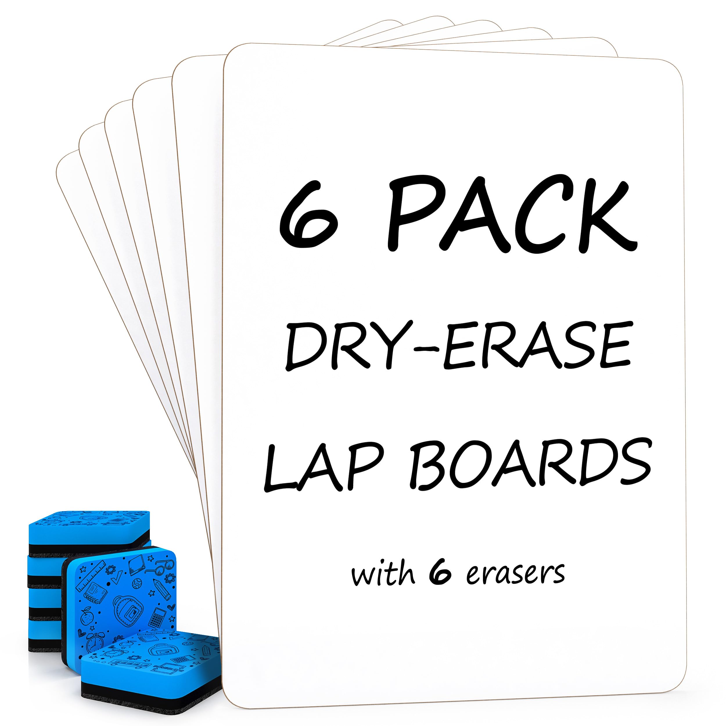 Scribbledo 6 Pack Small White Board Dry Erase Boards Classroom Pack Mini White Boards 9" x12” Personal Whiteboards for Students Teachers School Supplies Lapboards l 6 Mini Whiteboard Erasers Included