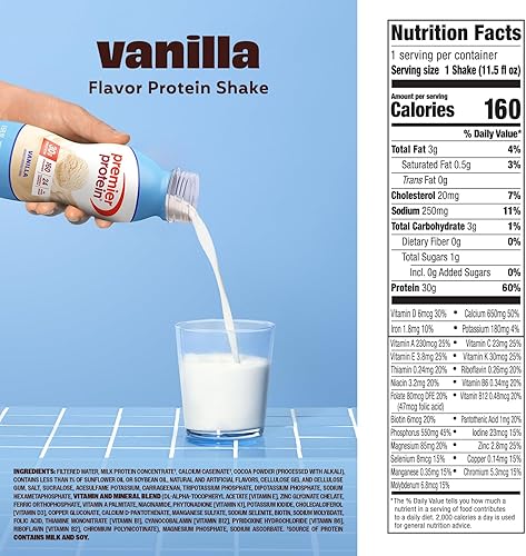 Vista 28 de Premier Protein - Batido de proteína sabor a masa de pastel, 30 gramos de proteína, 1 gramo de azúcar, 24 vitaminas y minerales, nutrientes