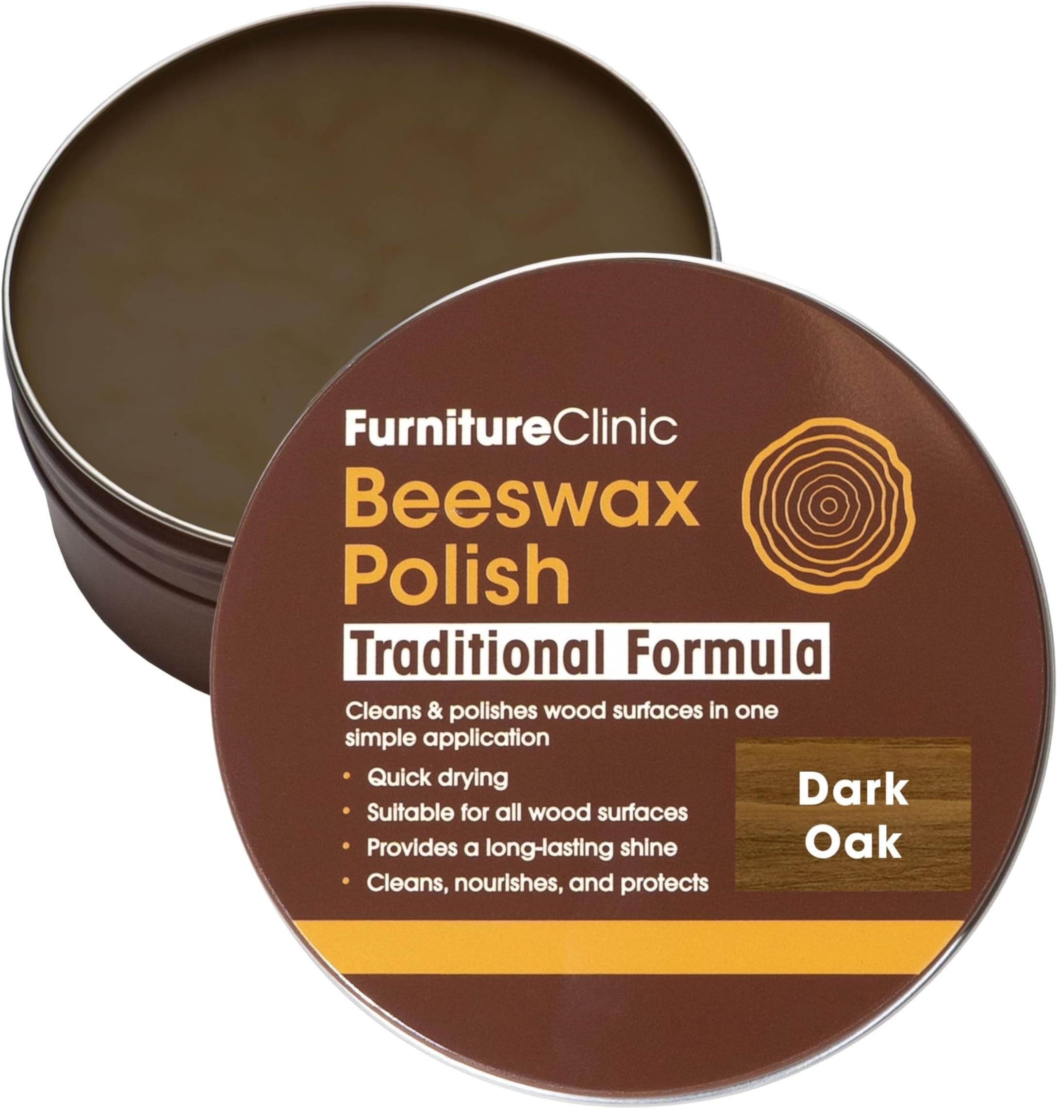 Furniture Clinic Dark Oak Coloured Beeswax Polish for Wood & Furniture - 200ml – Natural Finishing Wood Wax for All Types of Furniture & Wooden Surfaces - Colour, Protect & Enhance Wood
