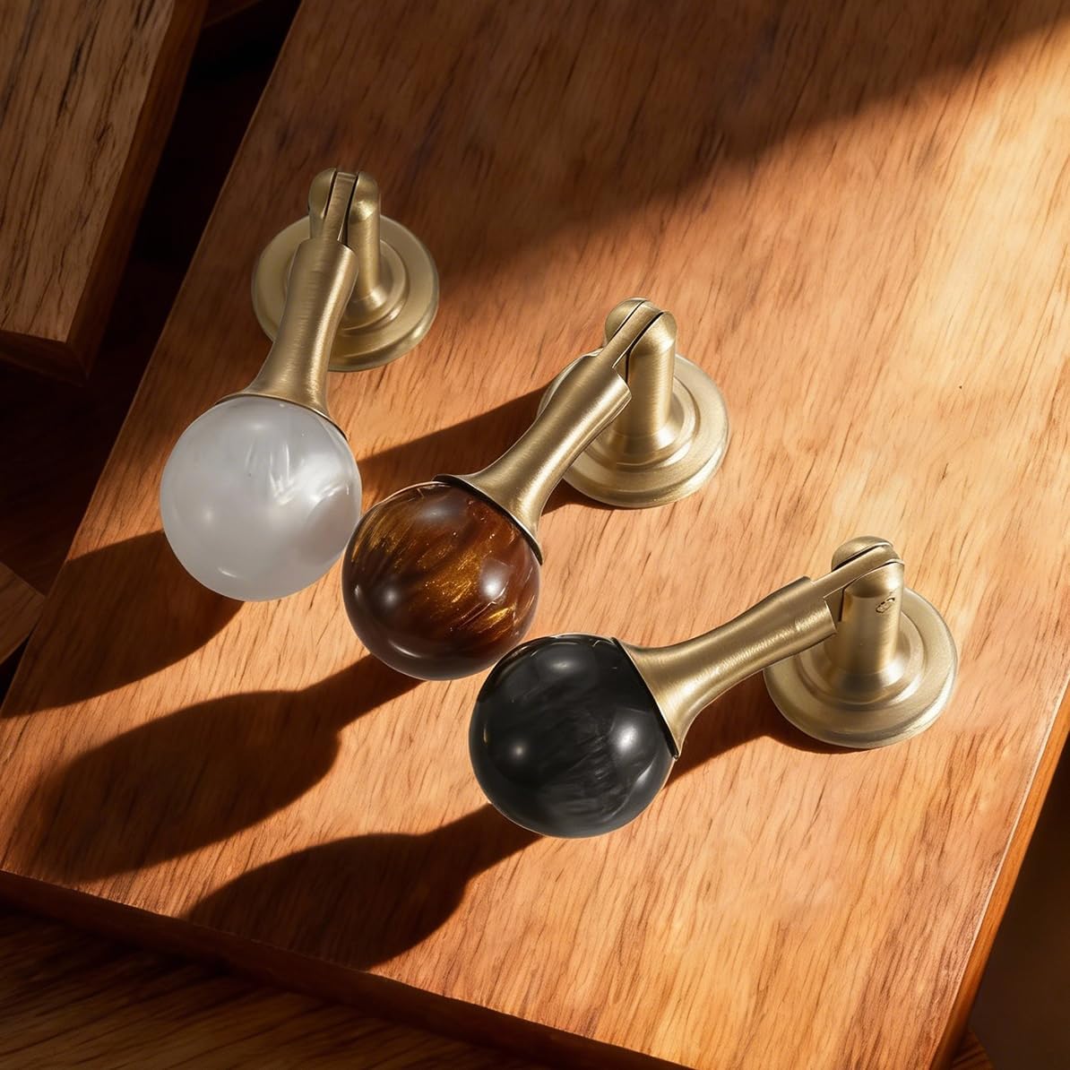 10 Pack Brass Cabinet Pulls - Tear Drop Knobs Dresser Drawer Pulls with Copper Base, Vintage Hardware Pendant Handles for Kitchen Closet Cupboard - Yellow