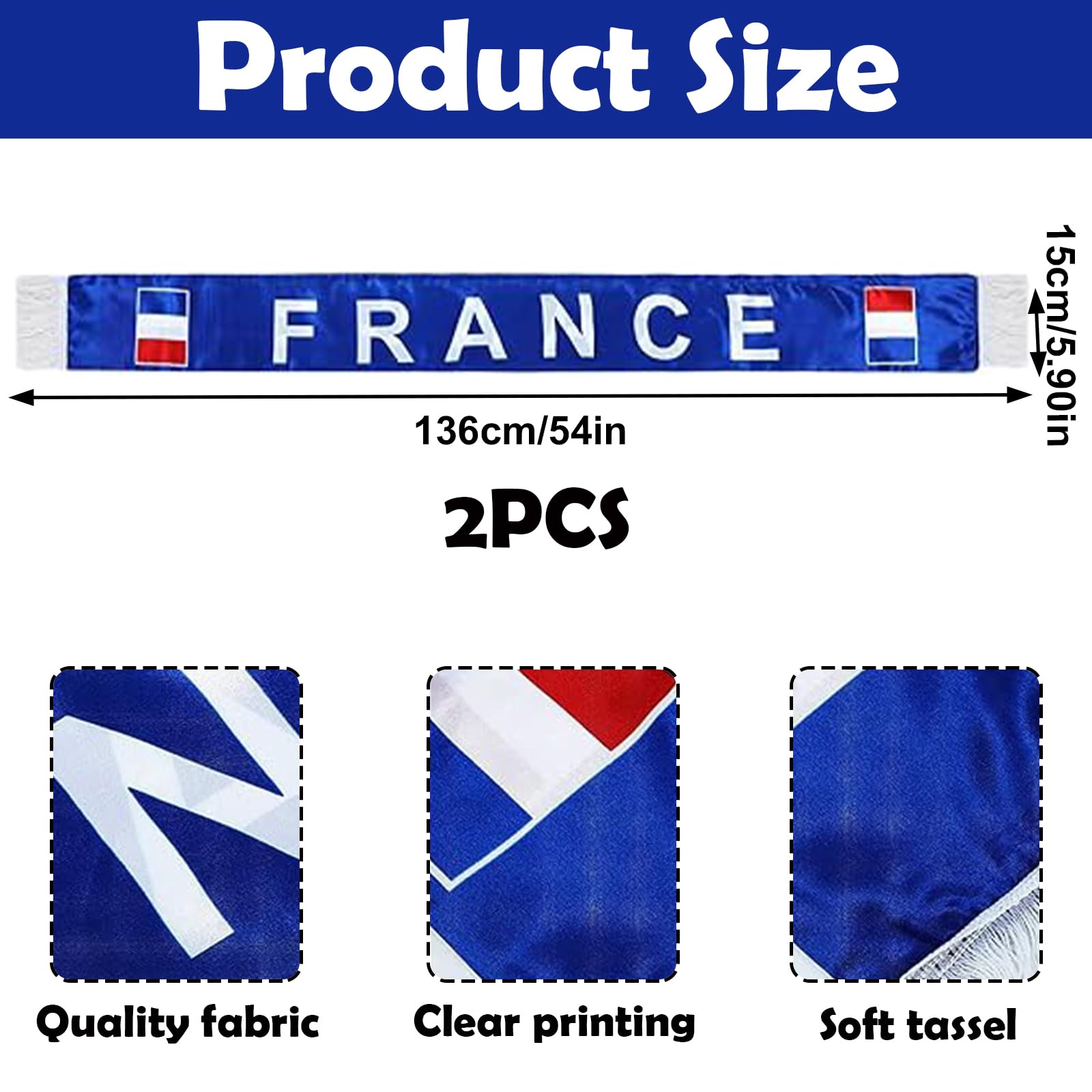 YESAH Écharpe de Supporter France Coupe du Monde 2026, Polyester Recto Verso Drapeau