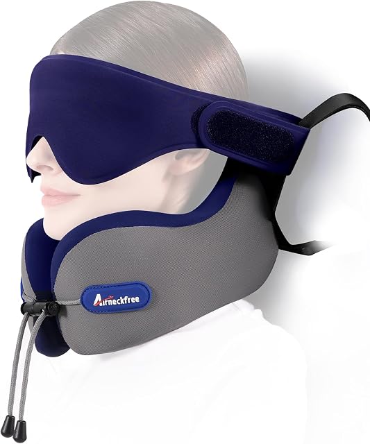 Neck Oreiller pour voyager, Oreil de voyage pour avions avec ergonomie 360° Tête Neck Soutien, Combo avec 3D Masque pour les yeux, pas de tête Bobbing Voyage essentiels pour l'avion, voiture, train, maison-grey
