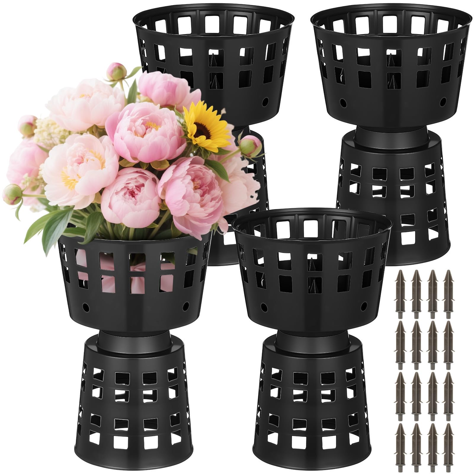 Base de fijación floral de plástico negro para manualidades DIY