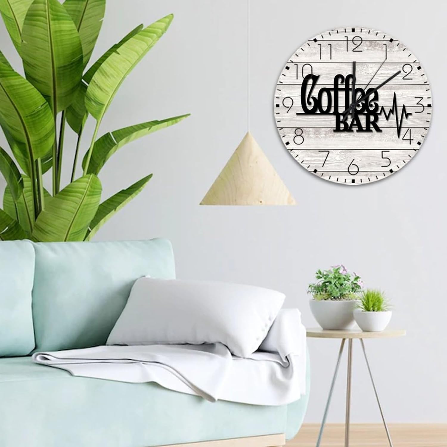 Wood Wall Clock Battery Operated Non Ticking Analog Coffee Bar Country Wall Clocks Coffee Tea Cup Cafe Pub Home Decor for Girls Room Hotel Indoor 15 Inch