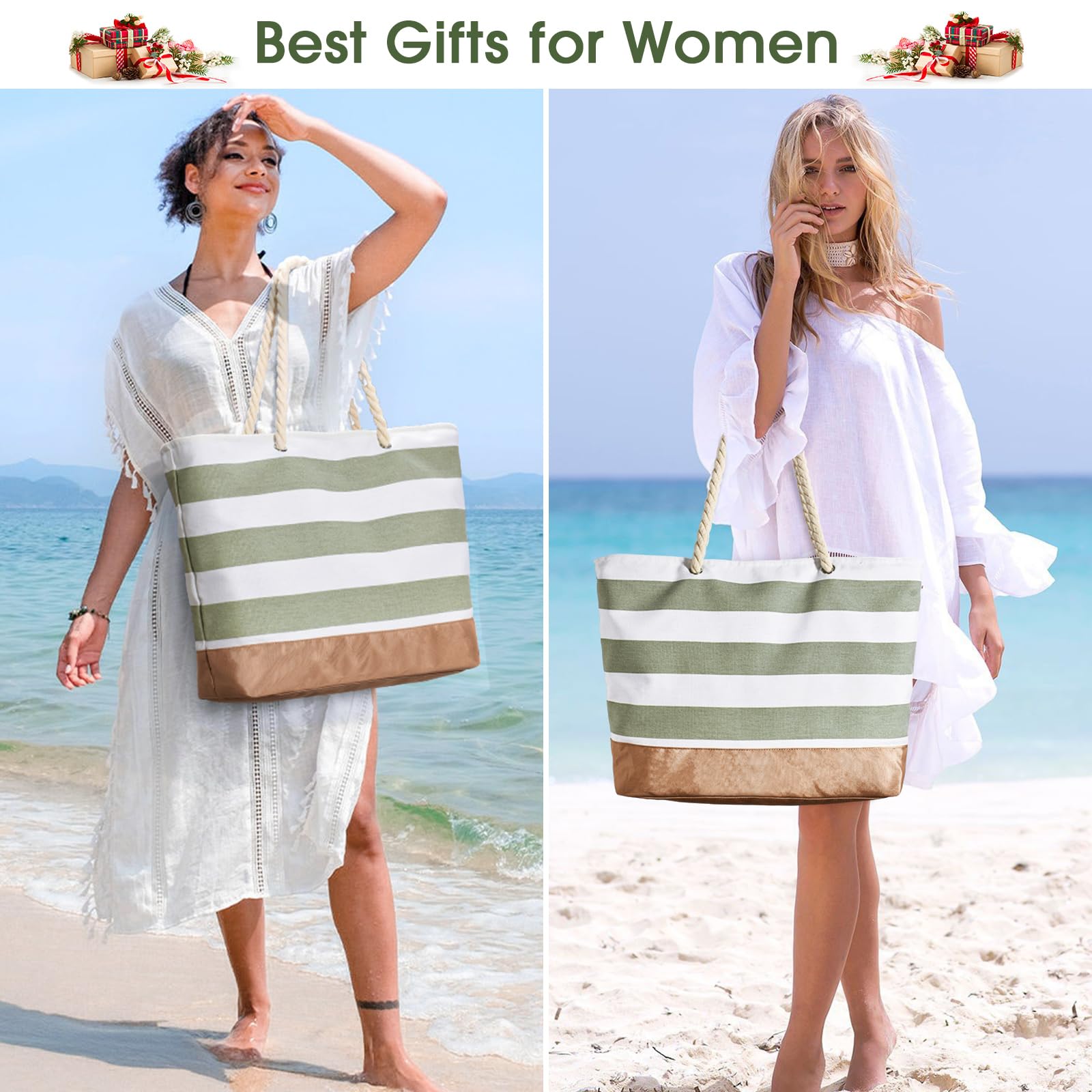 oscaurt Bolsa de playa con cremallera, bolsa grande para la compra, impermeable, bolsa de baño, bolsa de viaje, bolso de mano, bolso de hombro, regalos para mujeres