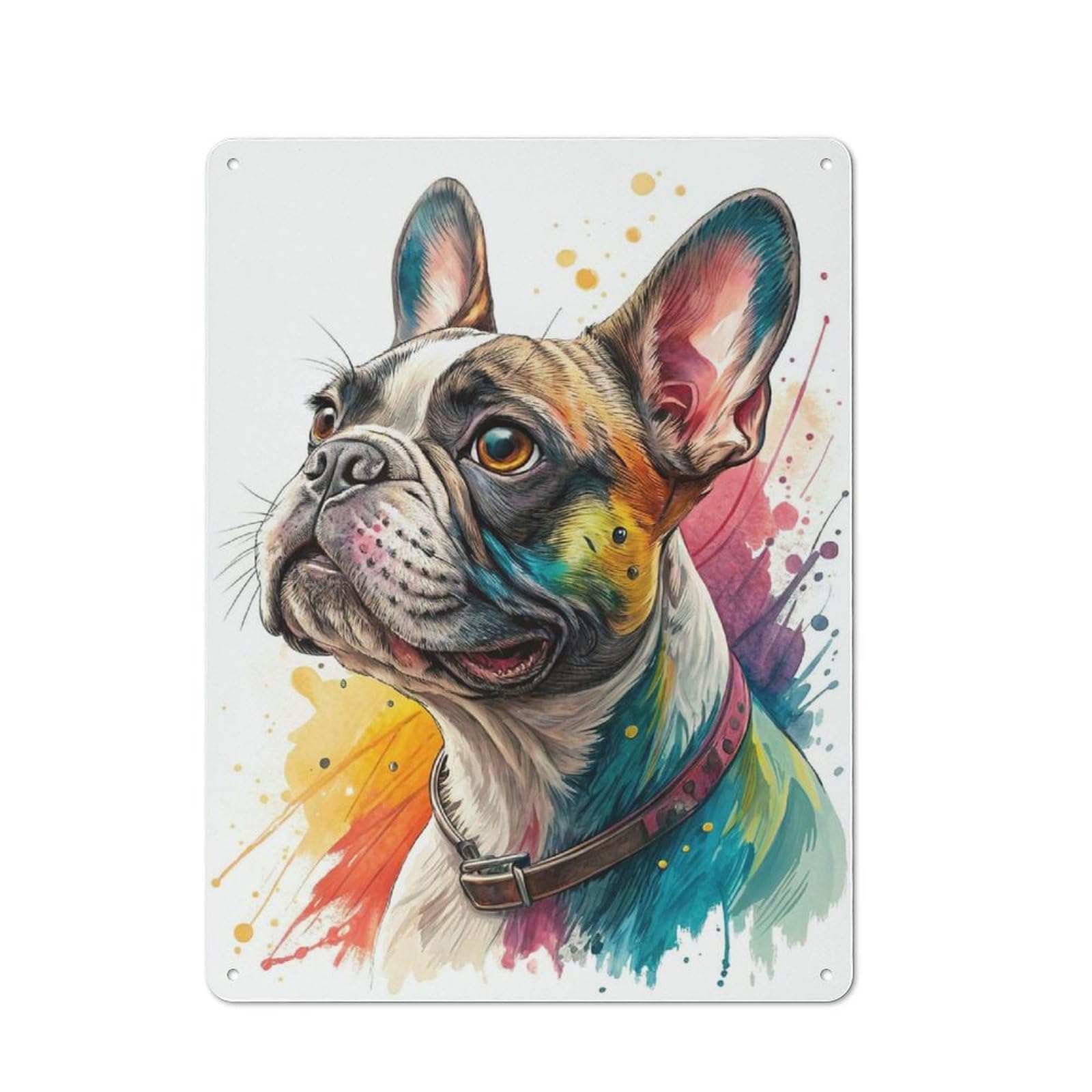Junmoney Style-9 Tin Wall Plaque 40X30cm With Colorful French Bulldog Portrait For Café Or Restaurant, Housewarming Present For People Styling Café And Restaurant