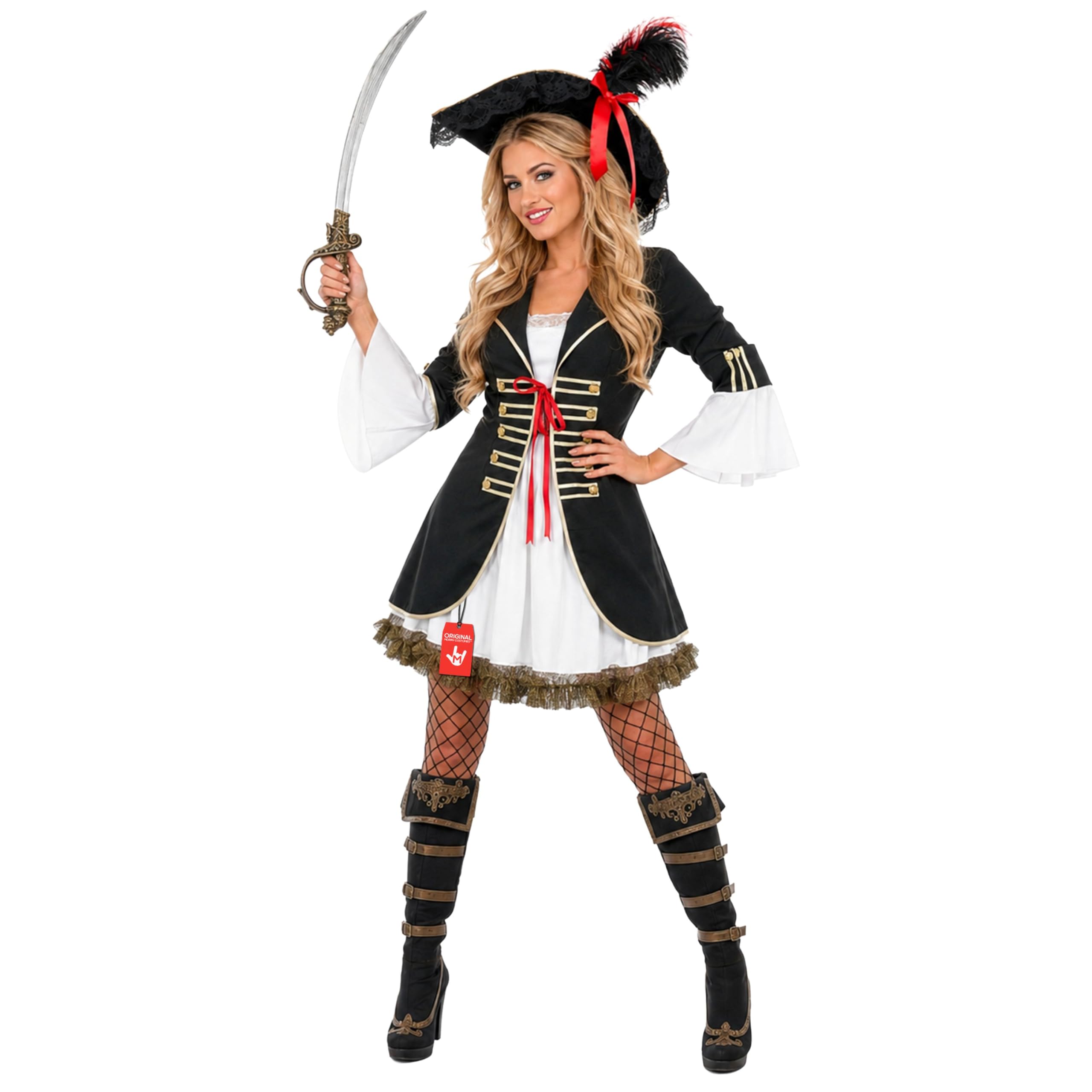 Fun Shack Deguisement Pirate Femme, Costume Flibustier Halloween Femme | Veste, Robe Noire & Chapeau, Look Flibustière Élégant, Parfait pour Halloween, Idéal pour se Déguiser