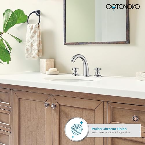 Miniatura 2 de Grifo de baño generalizado de 3 agujeros de 8 pulgadas, cromado pulido de doble mango cruzado, grifo para lavabo de baño, montaje en cubierta, agua