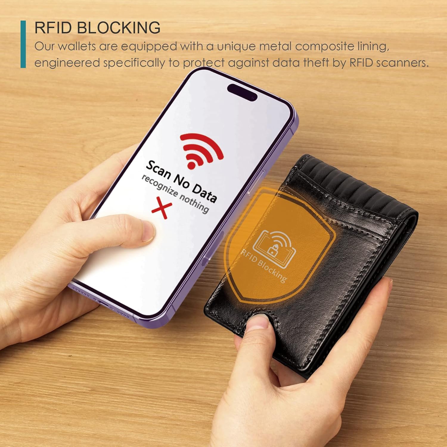 Full Grain Leather Wallets for Men, Bifold Wallets for Men, Mens Leather Wallets with 12 Slots, RFID Blocking, Gifts for Men (USA Flag, Black) - Image 3