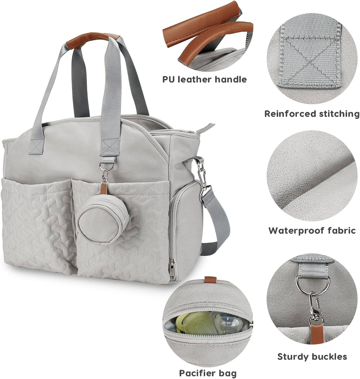 Multifunctional Stylish Diaper Bag Tote,Large Capacity Nappy Changing Bag Satchel Messenger Bag Travel Mommy Bag
