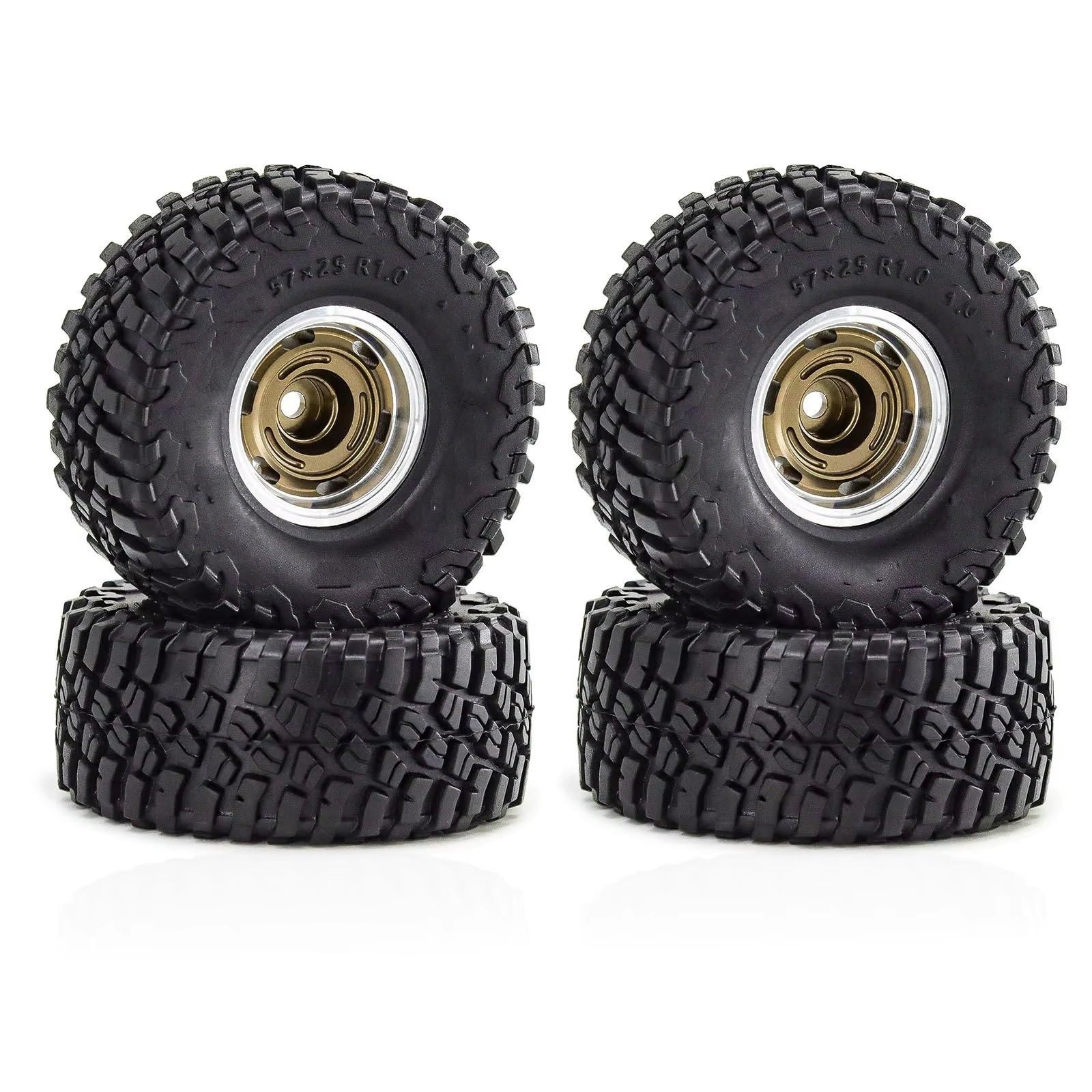 RC Pneus Jante Compatible avec TRX4M pour SCX24 AX24 pour FCX24 1/18 1/24 RC Pièces De Mise À Niveau Voiture sur Chenilles Accessoires 57mm 1.0 "Jeu De Pneus De Roue À Billes en Métal